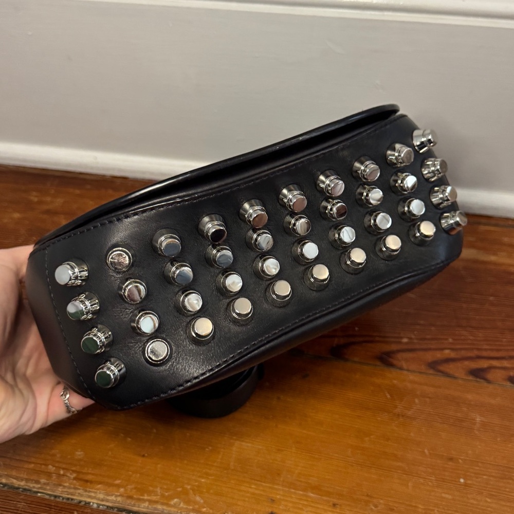 Alexander Wang SS16 Sample Lia Studded Crossbody Saddle Bag Silver Black Leather - Picture 3 of 16